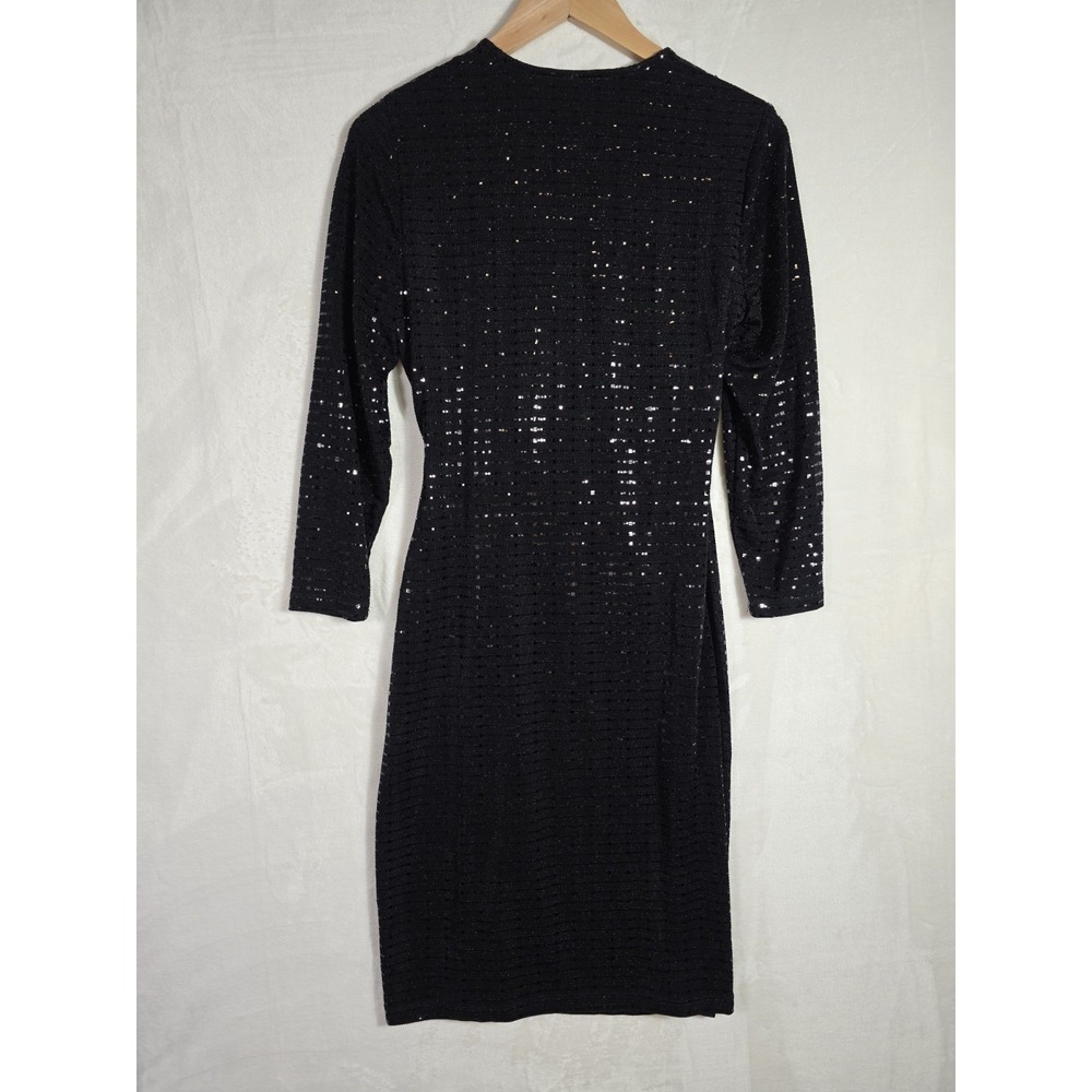 Anne Klein Black Sequin Wrap Cocktail Dress 3/4 Sleeve Size 4 NWT Party - Picture 8 of 11